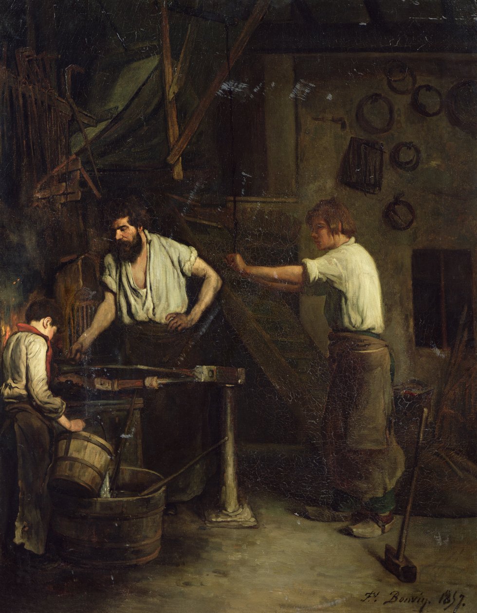 The Blacksmiths, Memory of Treport, 1857 av François Bonvin