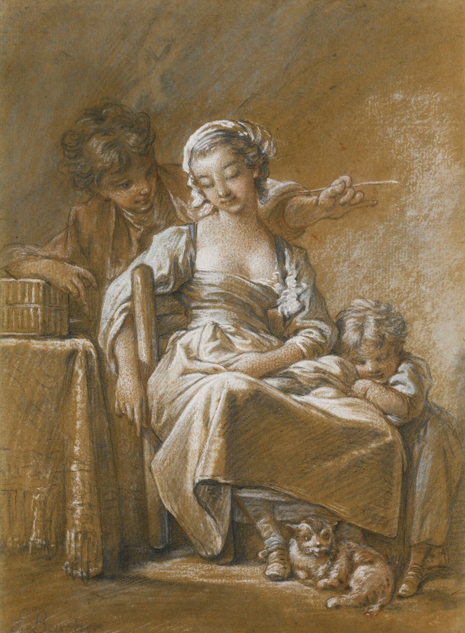 EN UNG KVINNE SOVER I STOL av François Boucher