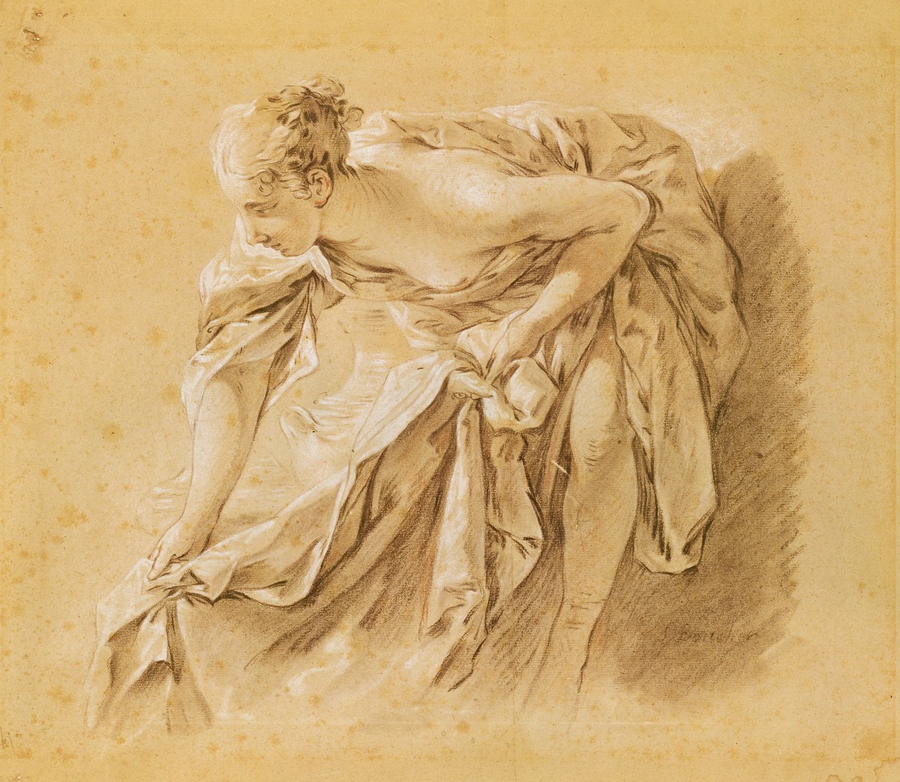Delvis naken kvinne bader av François Boucher