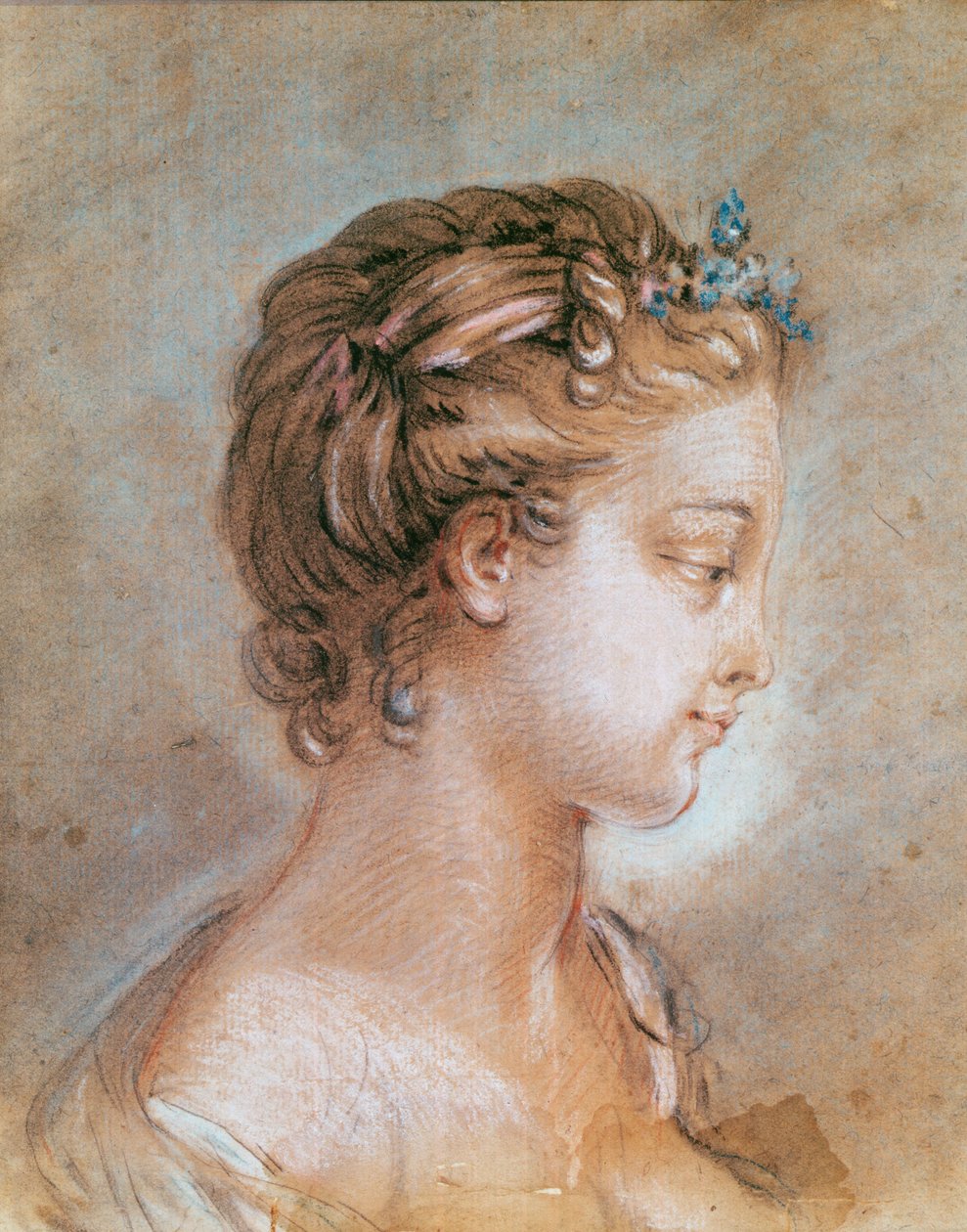 Portrett av en ung jente (kritt og sangvinsk på papir) av François Boucher