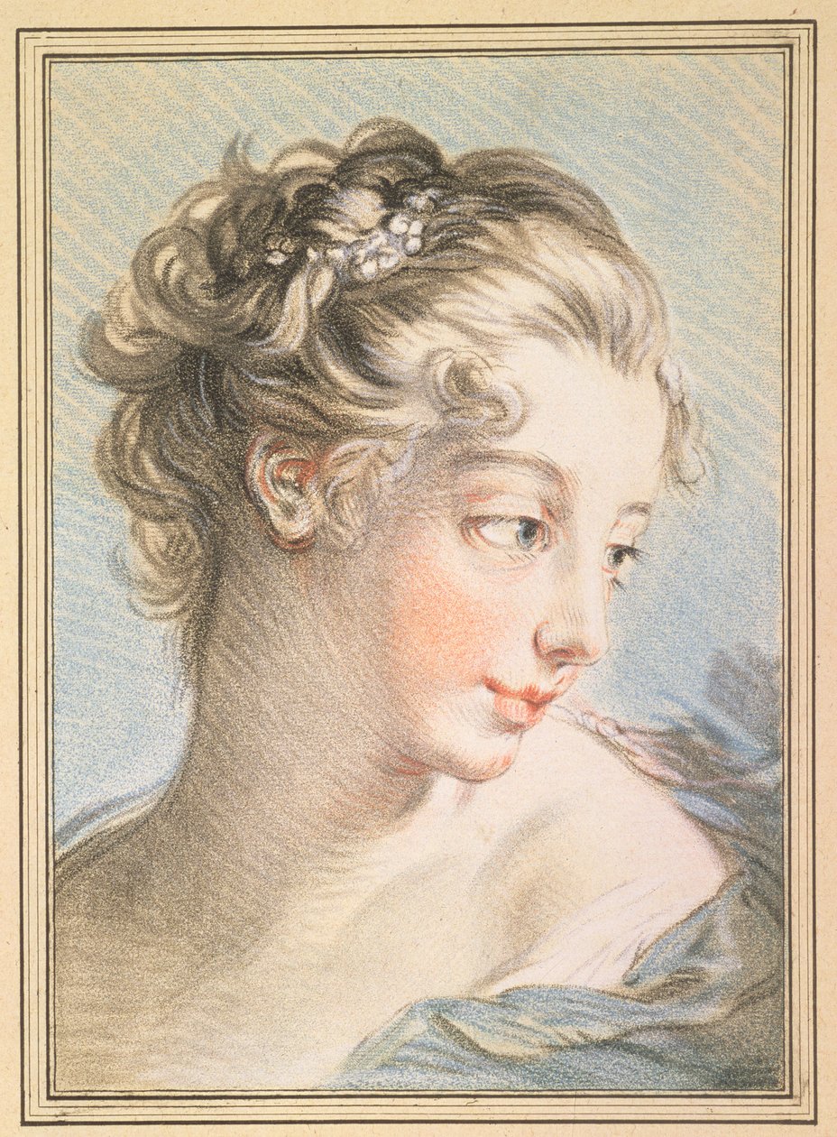 Ung kvinne, gravert av Louis Marin Bonnet (1743-93), 1767 (fargegravering) av François Boucher
