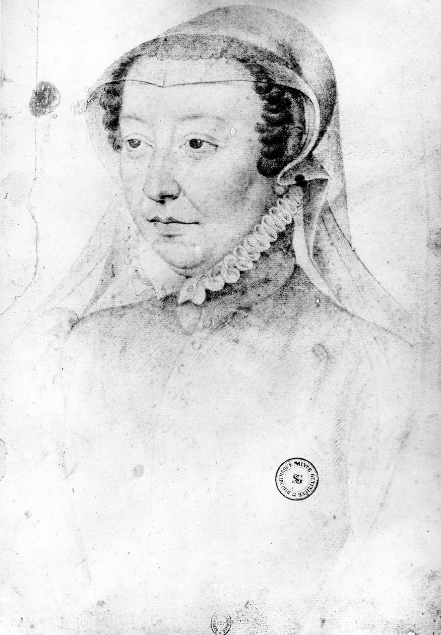 Catherine de Medici, ca. 1560 (svart kritt og rødt kritt på papir) av François Clouet