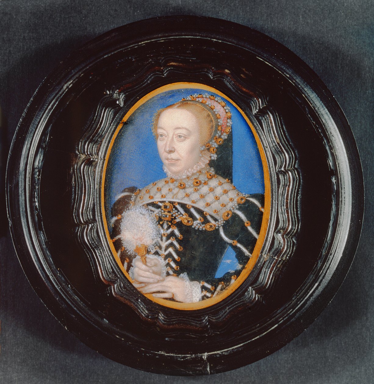 Miniatyr av Catherine de Medici, ca. 1555 (wc på vellum) av François Clouet