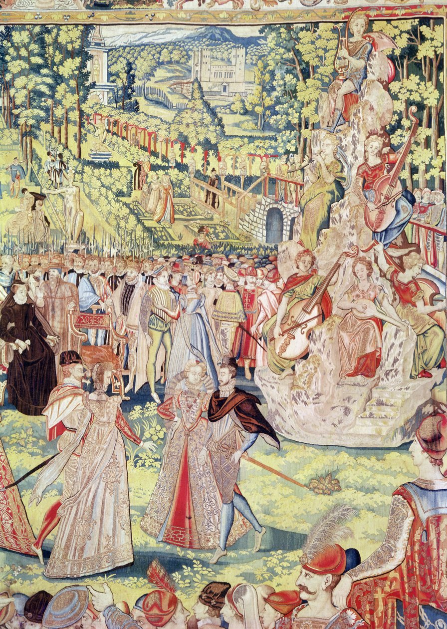 Court Fête i Paris i 1573 for å hedre de polske ambassadørene i nærvær av Catherine de Medici og Henri III (teppe) av François Quesnel