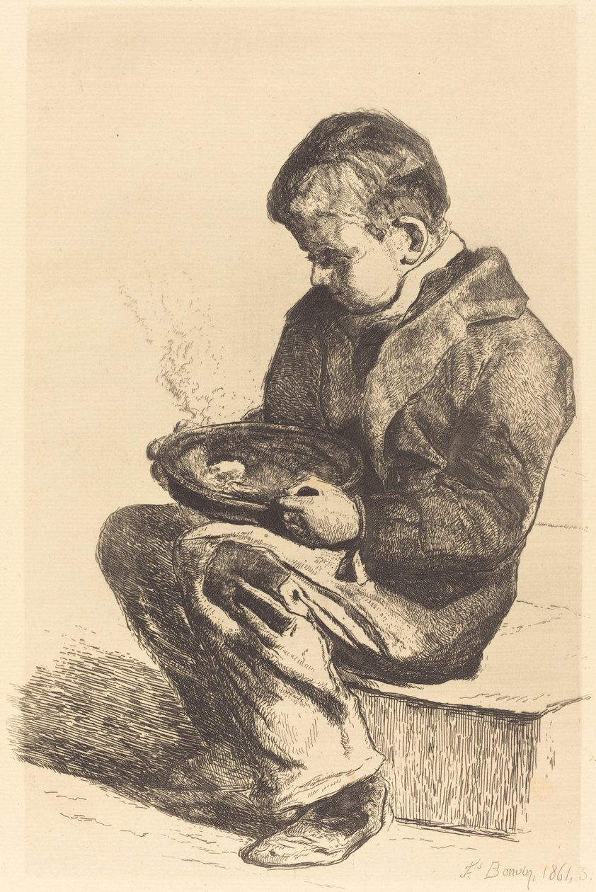 Gutt som spiser suppe av François Bonvin