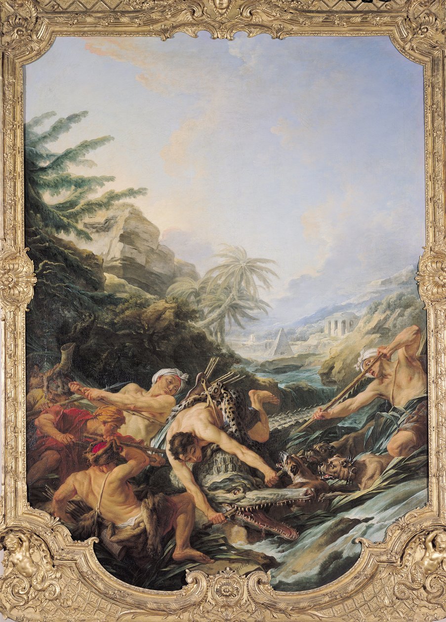 Krokodillejakt (olje på lerret) av François Boucher