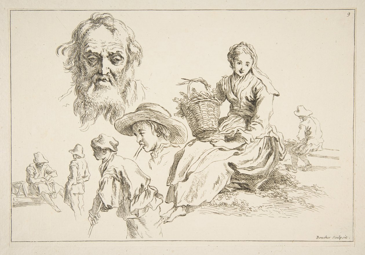 Ark med skisser, ca. 1735. av François Boucher