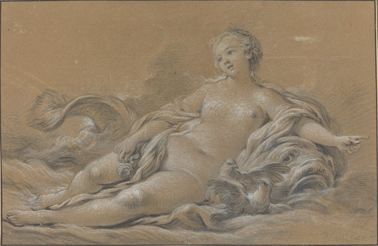 Venus lener seg på en delfin av François Boucher