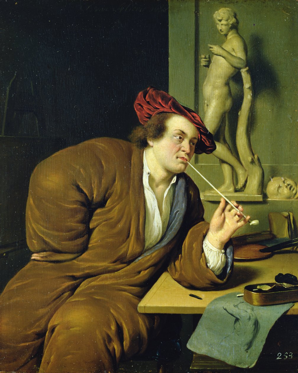 Røyker, muligens et selvportrett, 1688 av Frans van Mieris