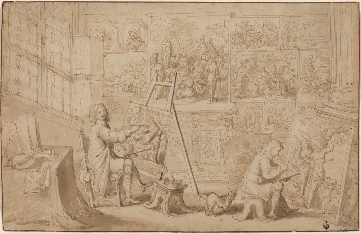 En kunstners studio [recto] av Frans Francken the Younger