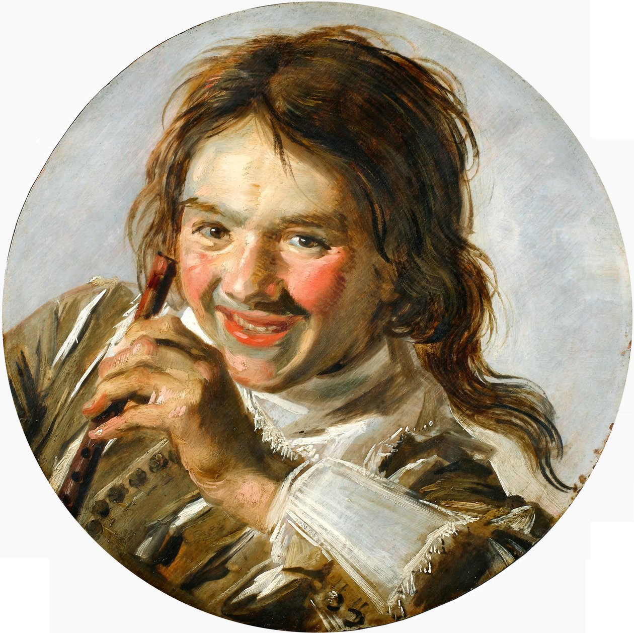 Halvlangt portrett av en lattergutt med en fløyte av Frans Hals