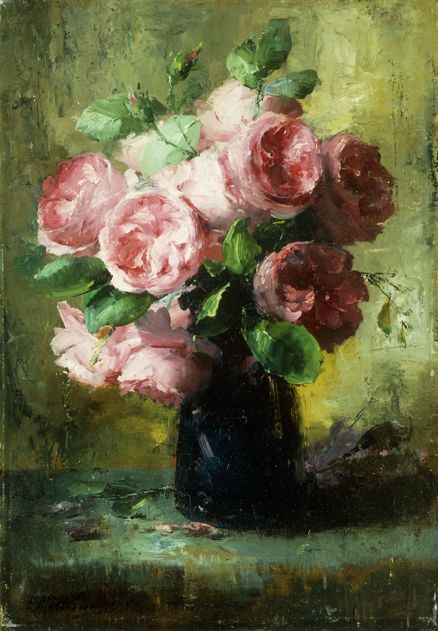 Rosa roser i en vase av Frans Mortelmans
