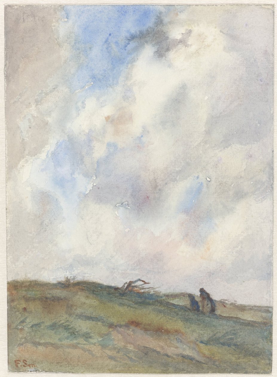 Sanddynelandskap under storm med to figurer av Frans Alexander Evert Lodewijk Smissaert