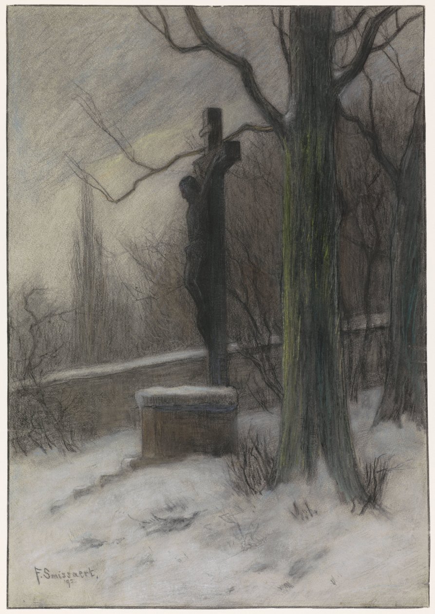 Krusifiks i en snødekt skog av Frans Alexander Evert Lodewijk Smissaert