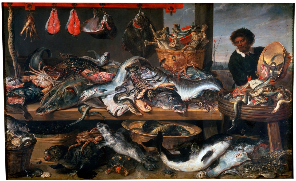 En fiskehandlerbutikk, 1600-tallet av Frans Snyders or Snijders