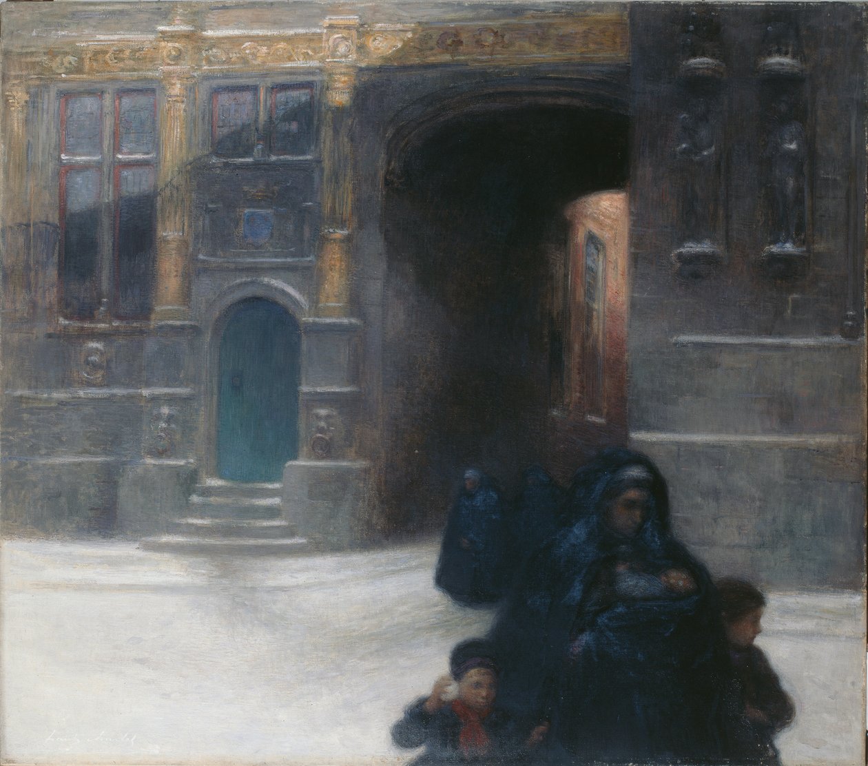 Forgylte hus i Brugge (olje på lerret) av Frantz Charlet