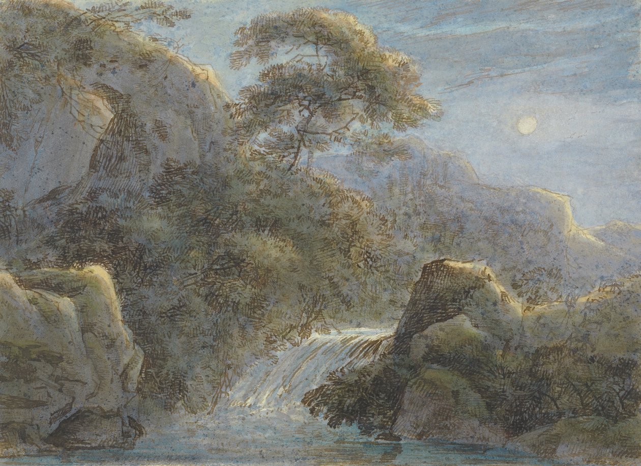 Foss i fjellet ved måneskinn av Franz Innocenz Kobell