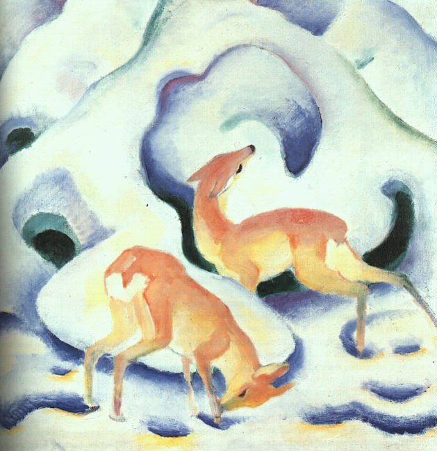 Hjort i snøen av Franz Marc