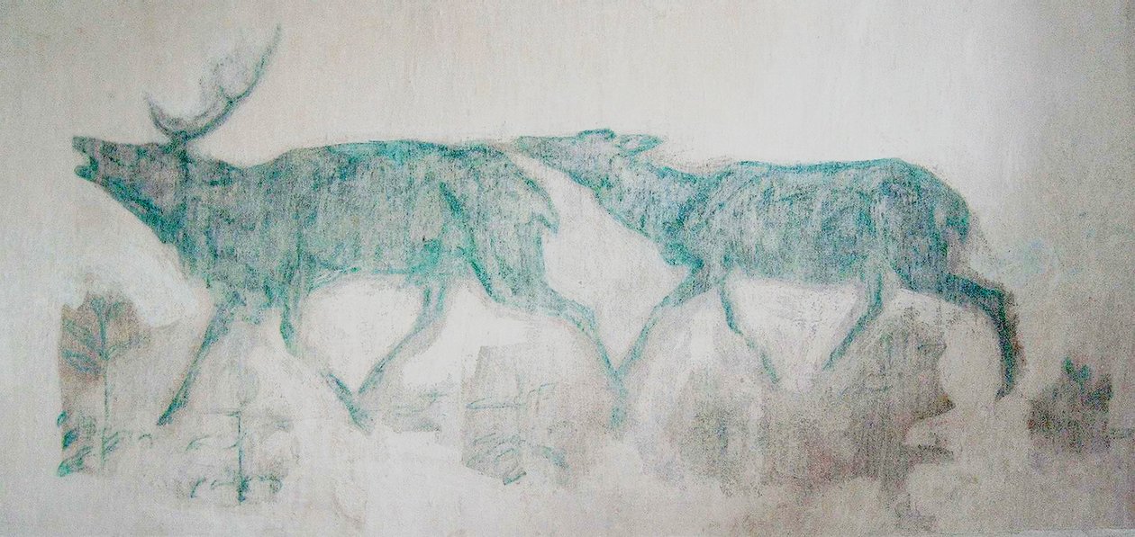 Fresko med grønnblå hjort av Franz Marc