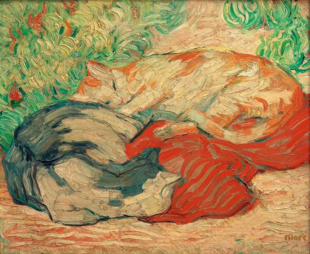 Katter på en rød klut av Franz Marc