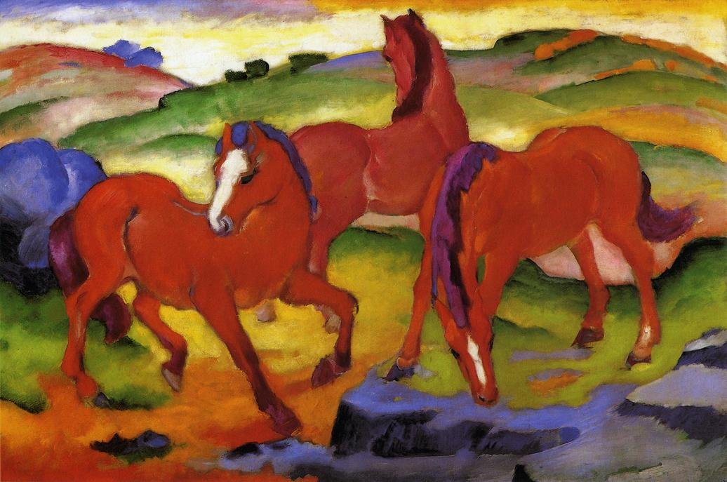 Tre røde hester av Franz Marc