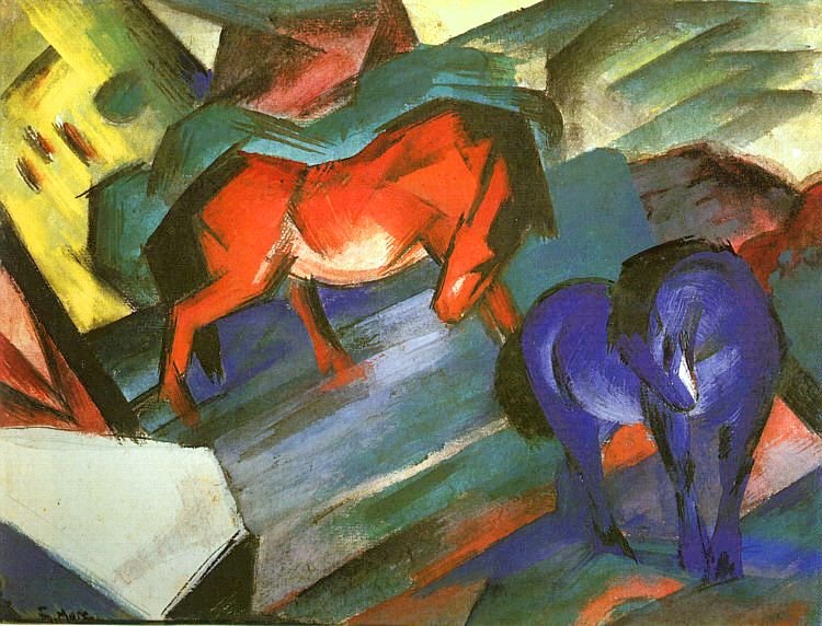 røde og blå hester av Franz Marc