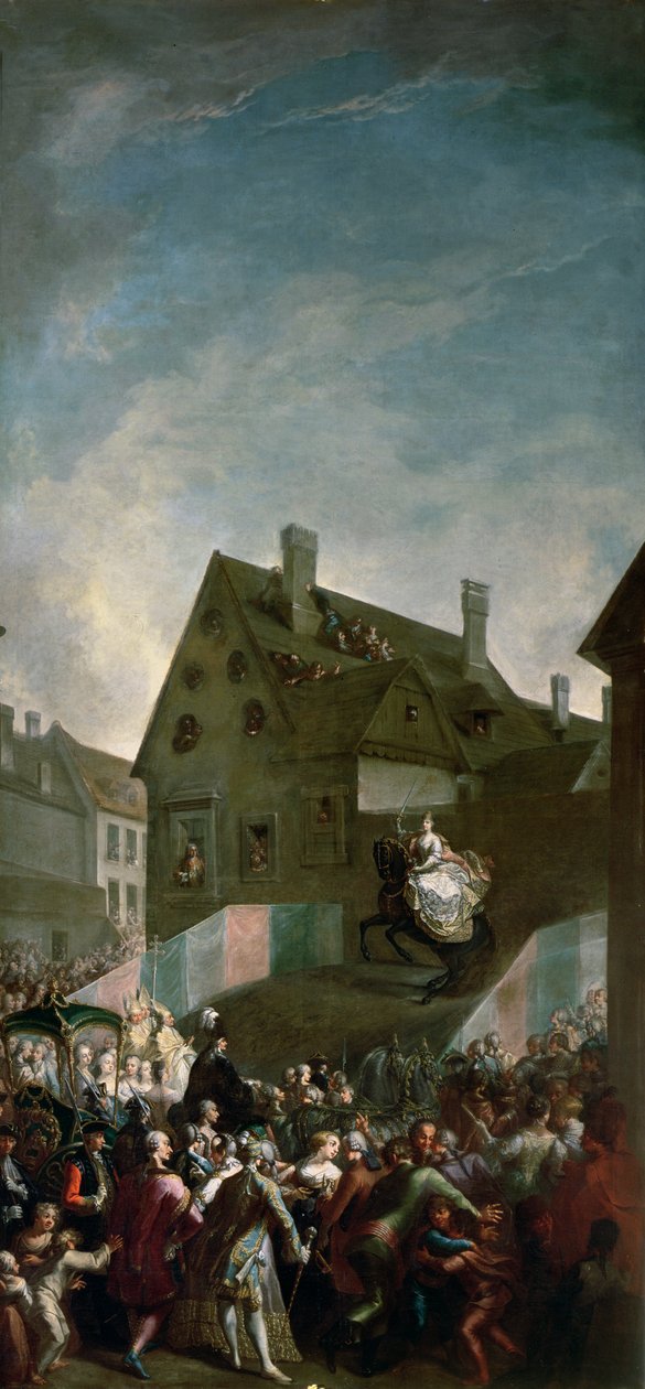Keiserinne Maria Theresia av Østerrike (1717-80) til hest i Pressburg, 1768 av Franz Messmer