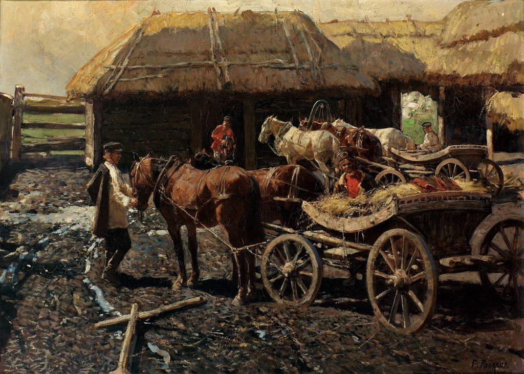 Poststasjon i Kaukasus av Franz Roubaud
