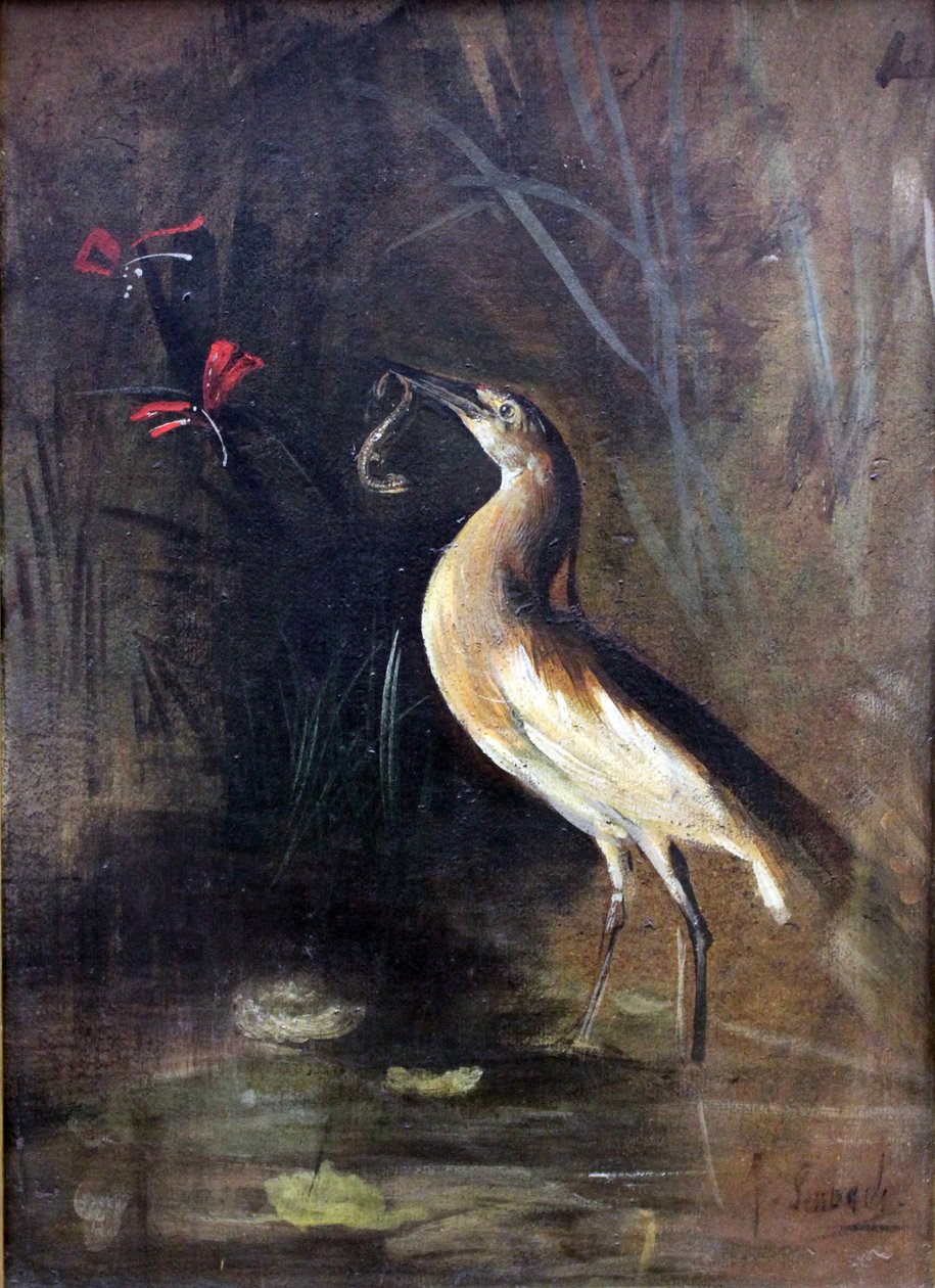 Heron and SalamandernTysk: Fischreiher und Salamandern Francais: Heron et Salamandern av Franz Seraph von Lenbach