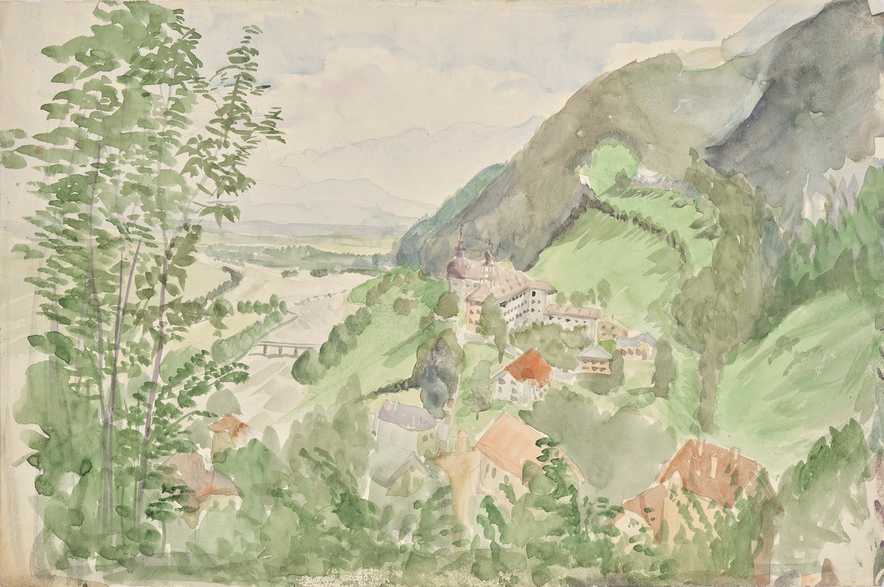 Elvelandskap i fjellet med et slott av Franz Barwig d. Ä.