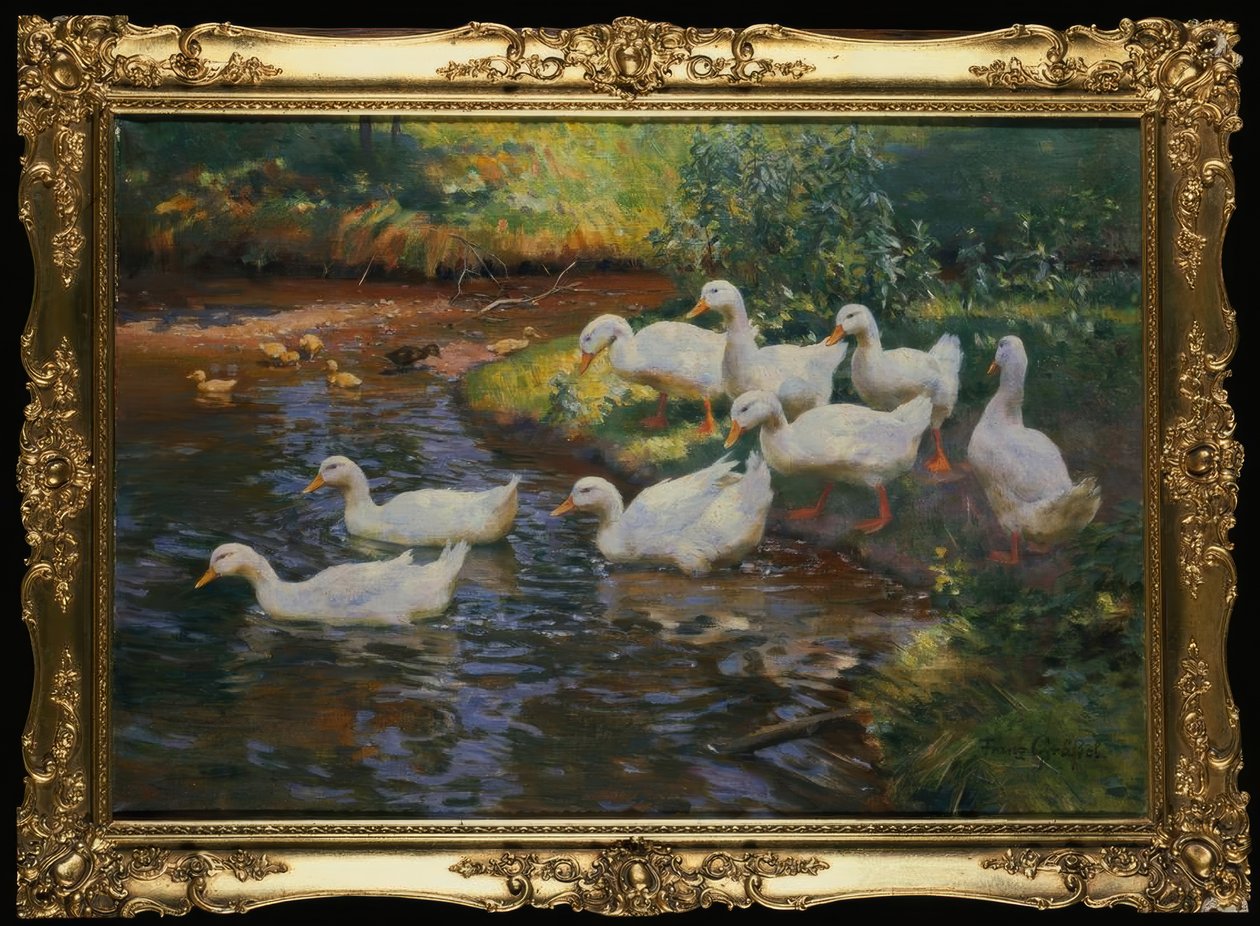 Andefamilie (ender med unger på bekkebredden) av Franz Grassel