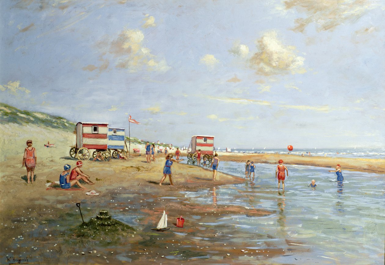 Strandscene (olje på lerret) av Franz Helfferich