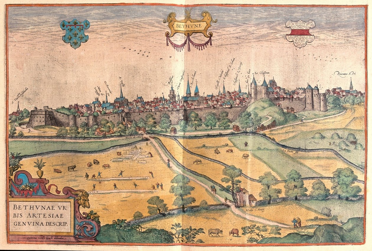 Bethune i Pas de Calais, Frankrike (gravering av Franz Hogenberg