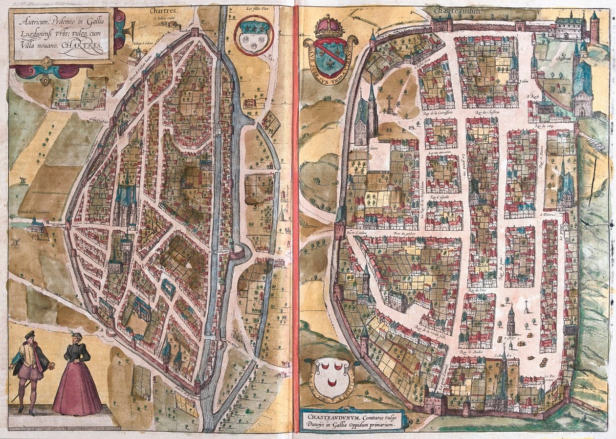 Chartres og Chateaudun, Frankrike (gravering av Franz Hogenberg