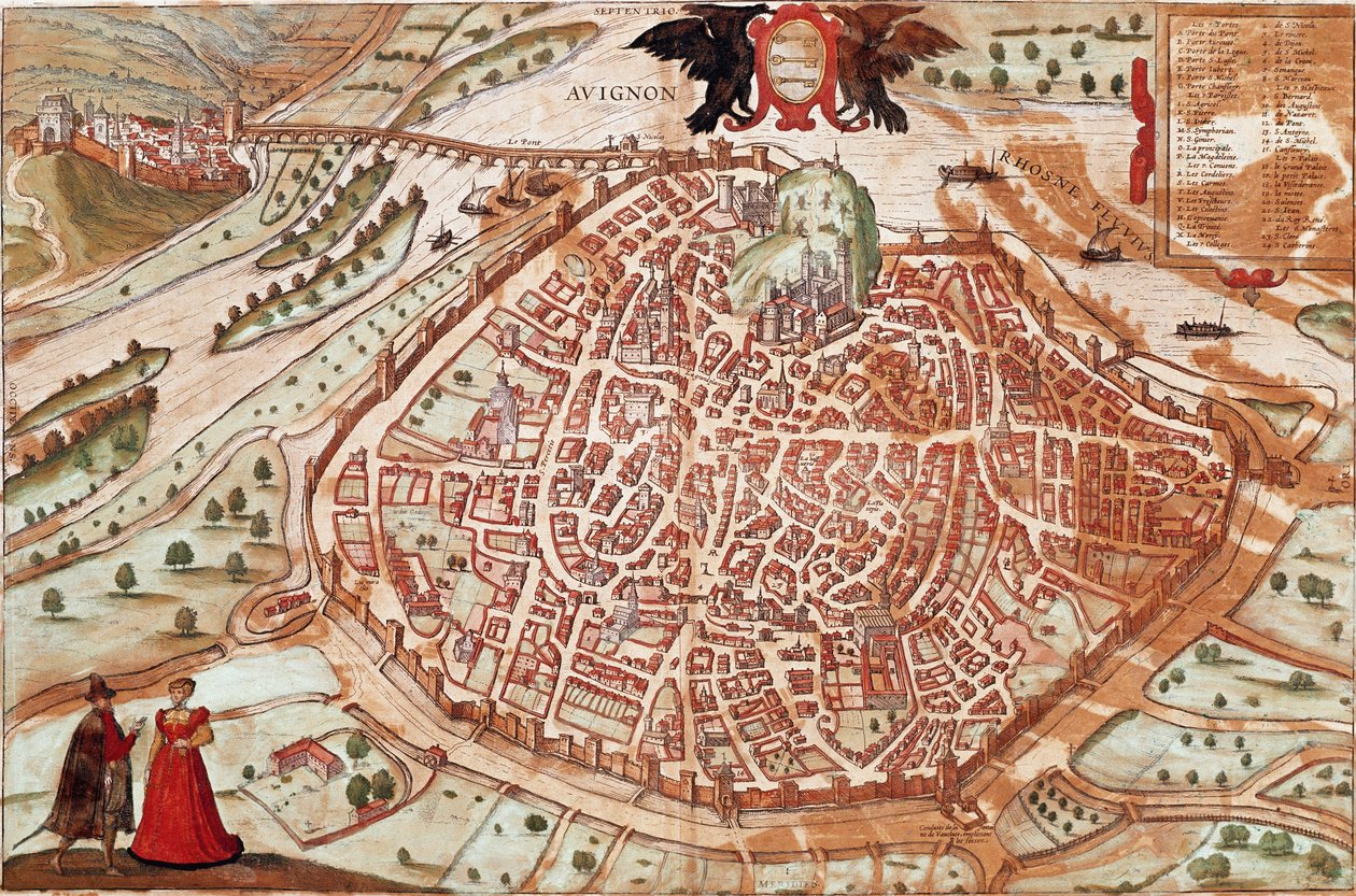 Kart over Avignon - Frankrike (gravering av Franz Hogenberg
