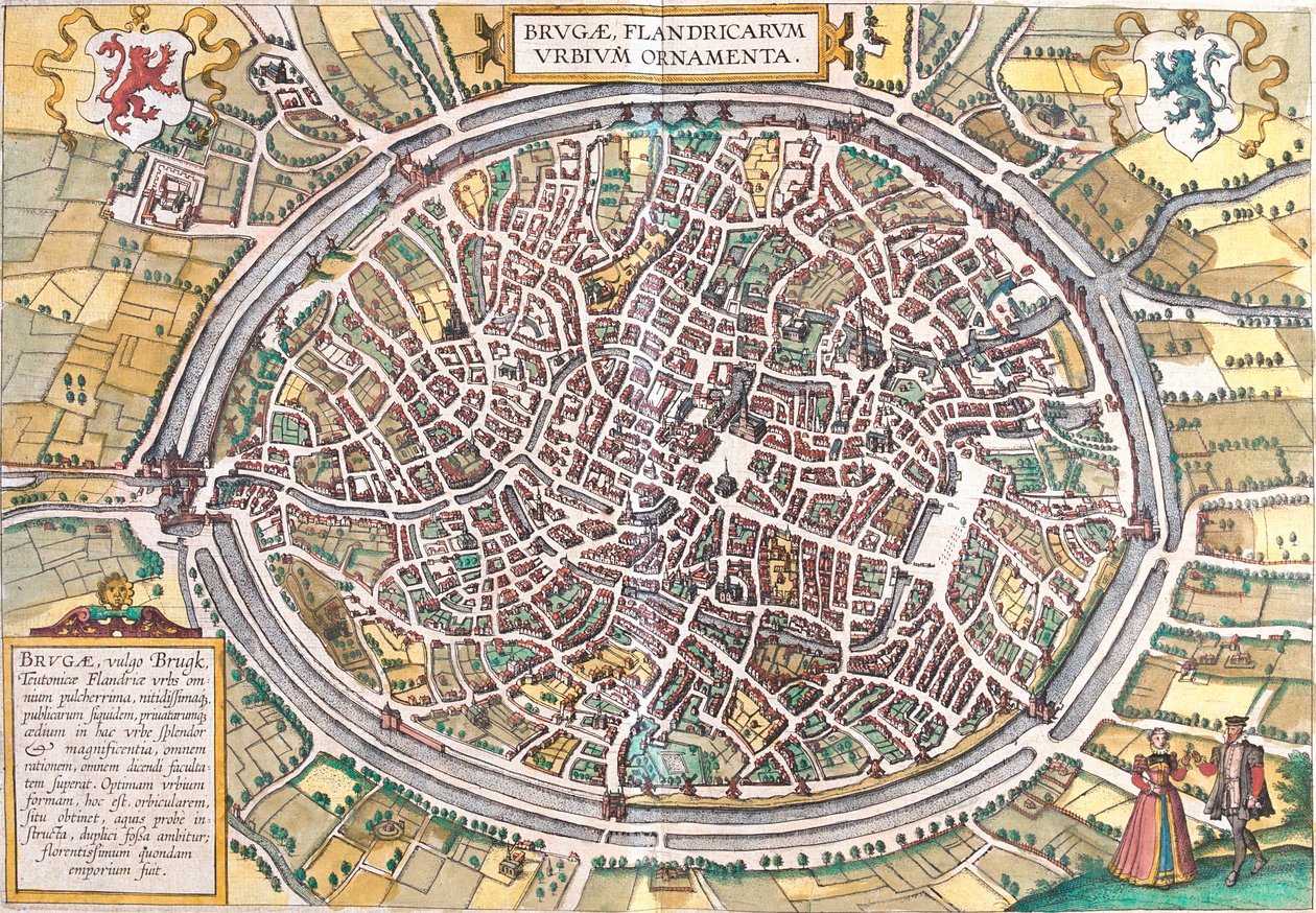 Kart over Brugge (Brugae), Belgia (radering av Franz Hogenberg