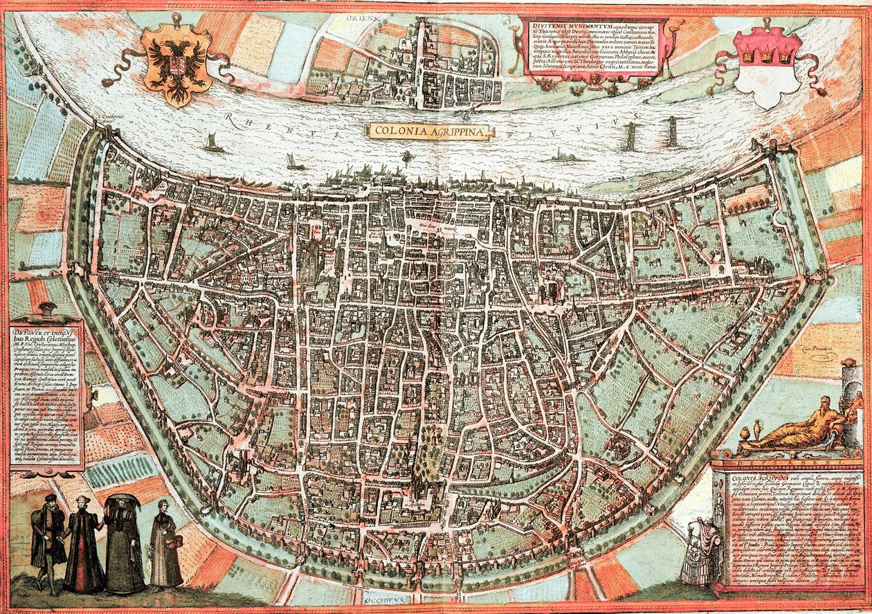 Kart over Köln - Tyskland (gravering av Franz Hogenberg