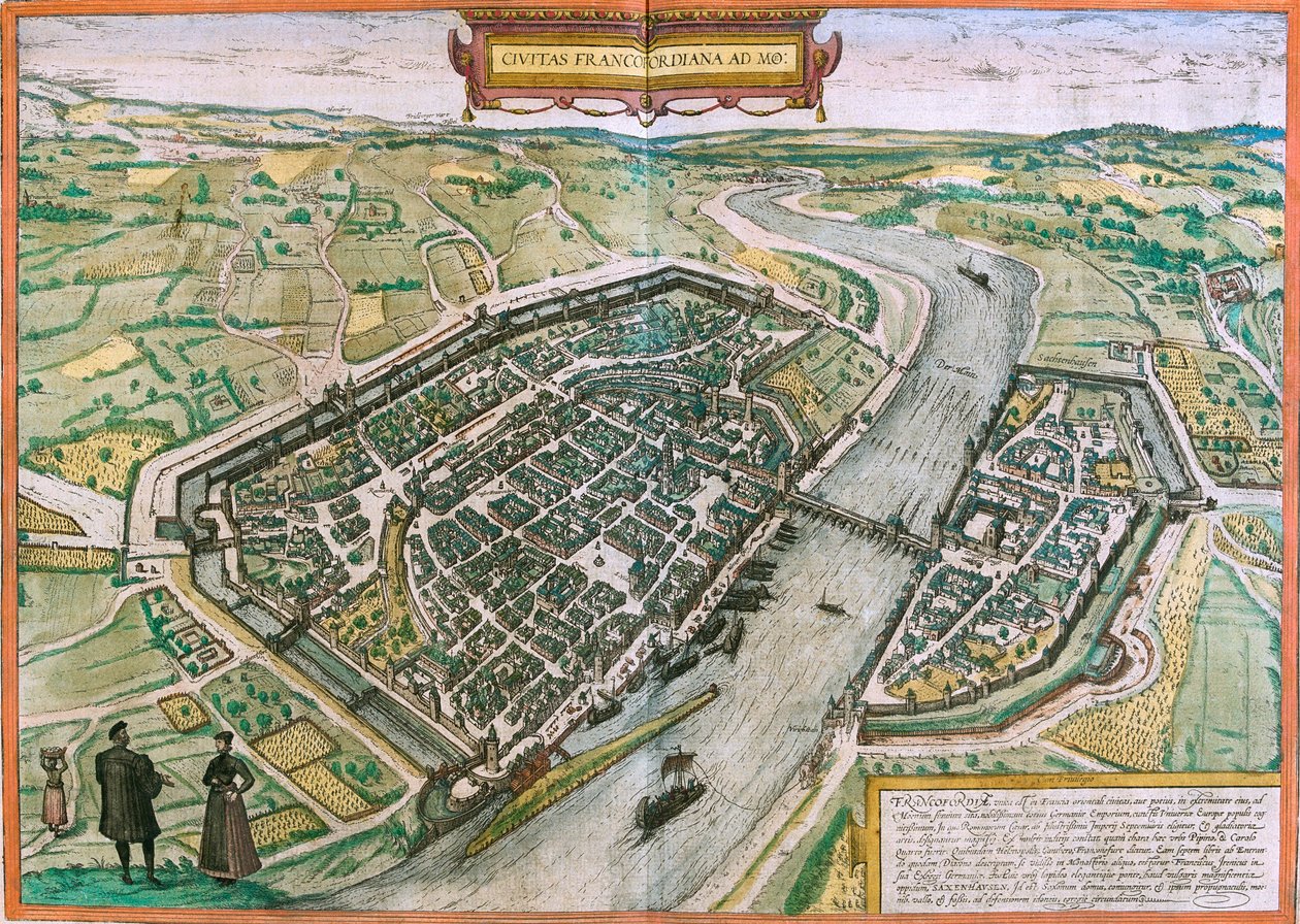 Kart over Frankfurt (Francofordia), Tyskland (radering av Franz Hogenberg