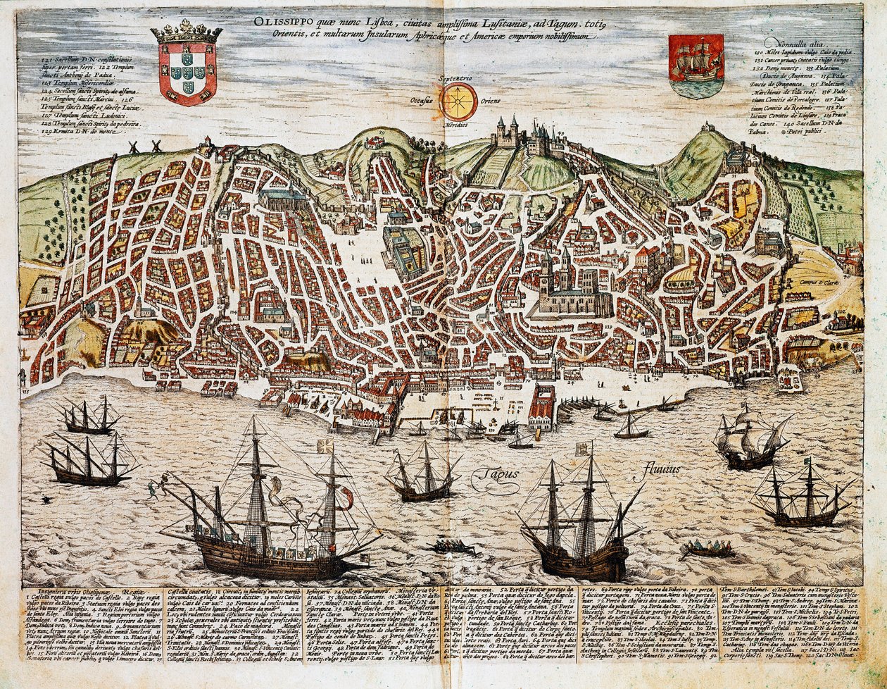 Kart over Lisboa - Portugal (gravering av Franz Hogenberg