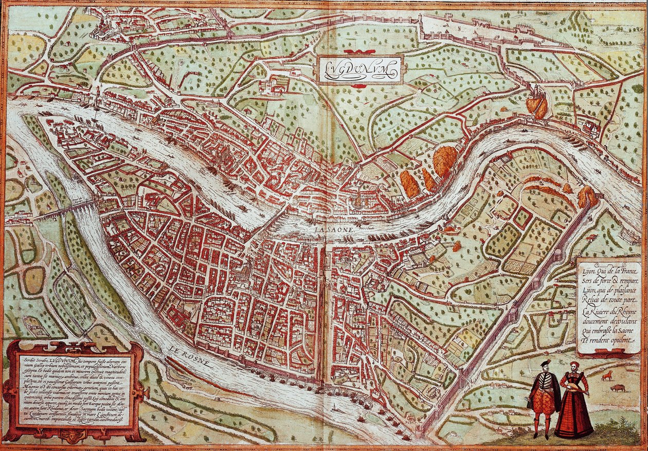 Kart over Lyon - Frankrike (gravering av Franz Hogenberg