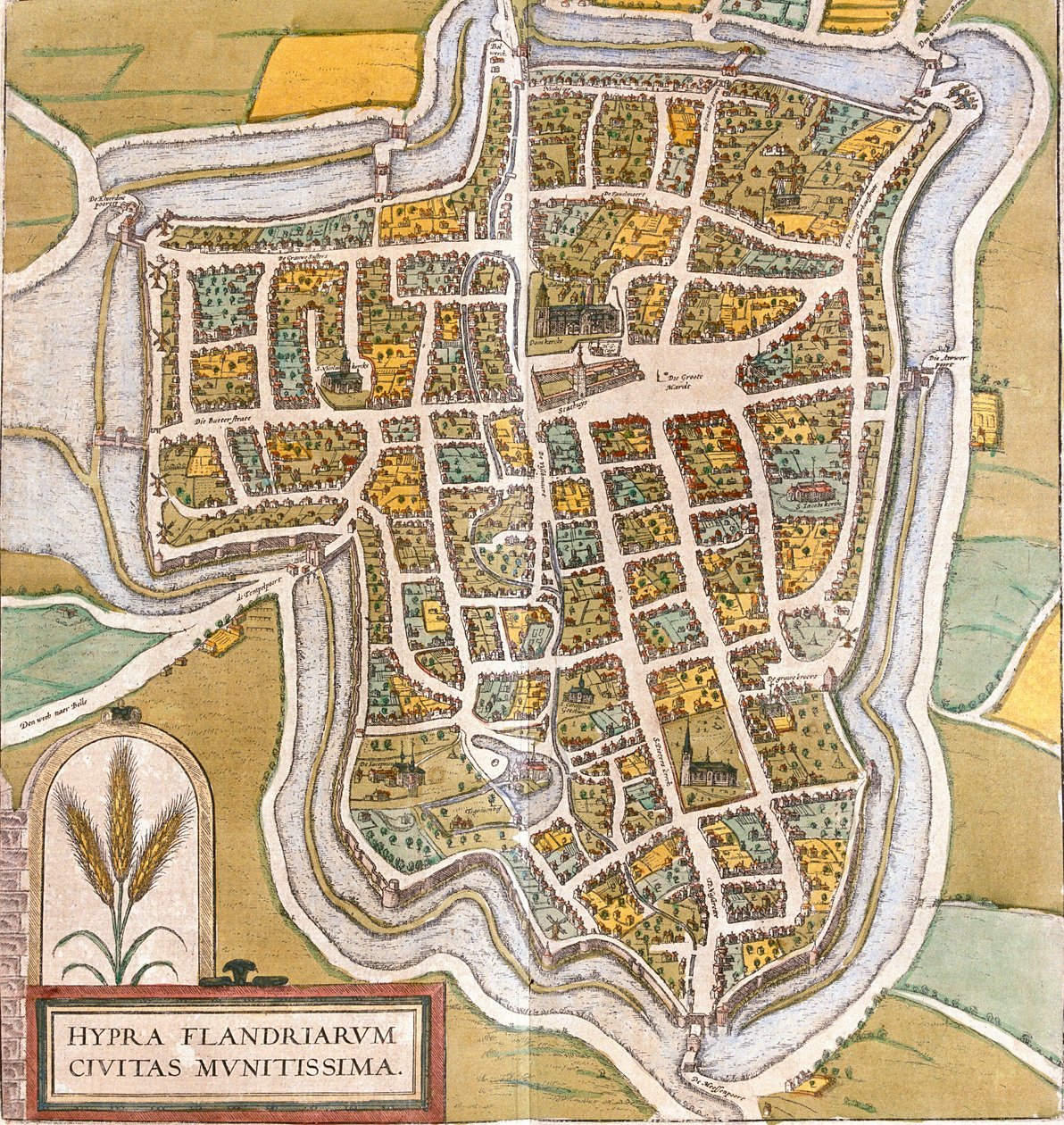 Plan de Ypres (Hypra), Belgia (etsing av Franz Hogenberg