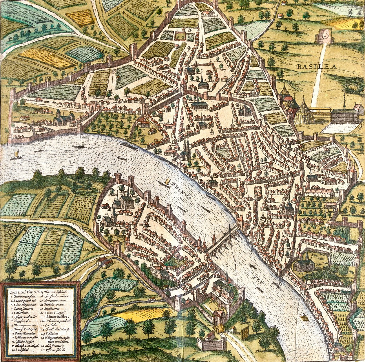 Plan over Bale (Basilea), Sveits (radering av Franz Hogenberg