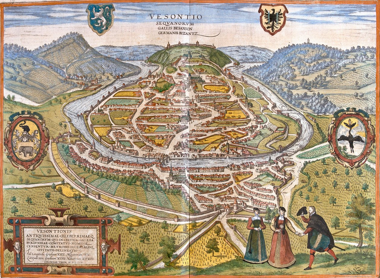 Plan av Besancon (Vesontio), Frankrike (radering av Franz Hogenberg