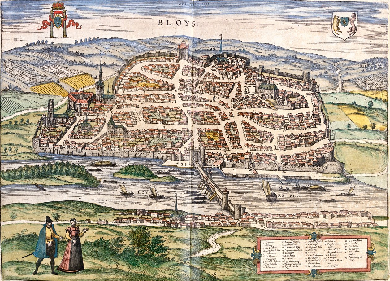 Plan av Blois (Bloys), Frankrike (radering av Franz Hogenberg