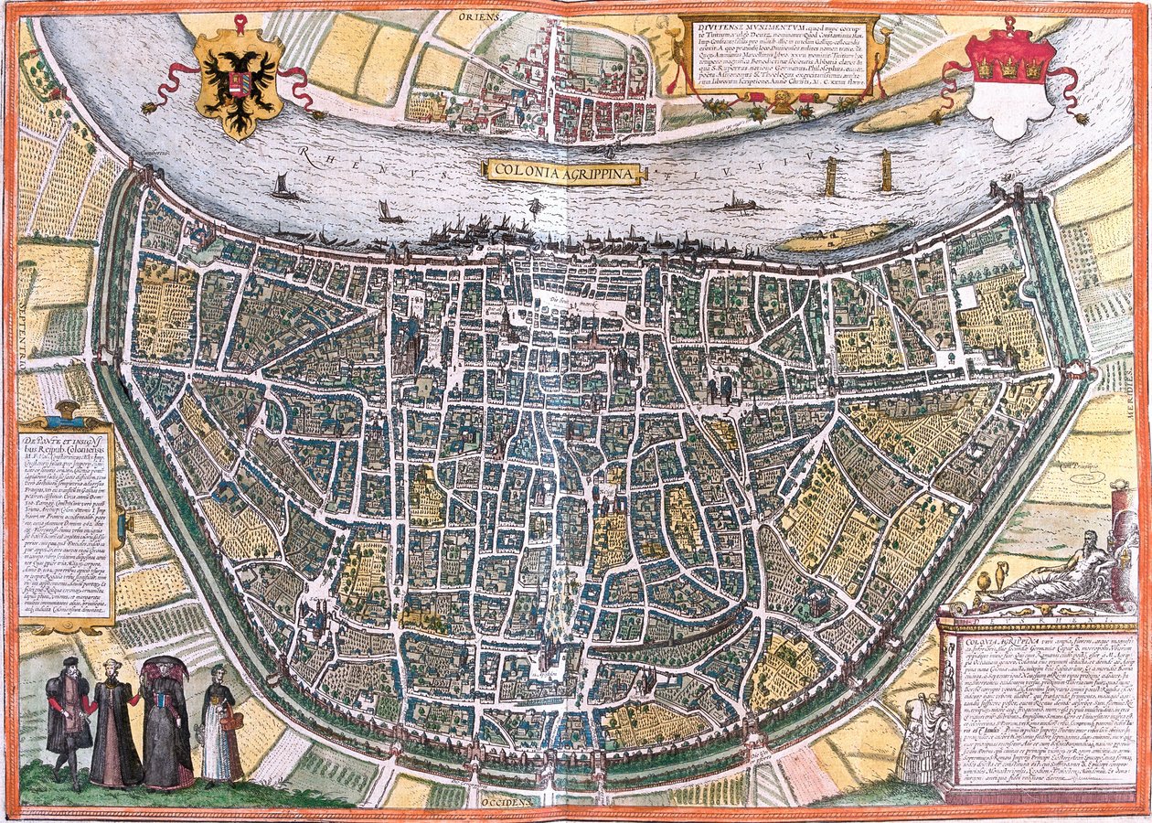 Plan av Köln (Colonia Agrippa), Tyskland (radering av Franz Hogenberg