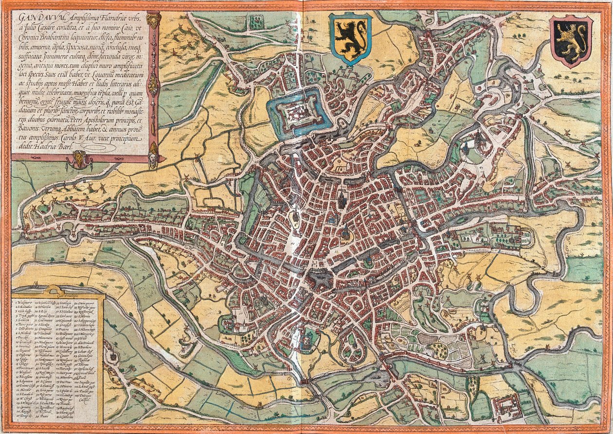 Plan for Ghent (Gandauum), Belgia (radering av Franz Hogenberg