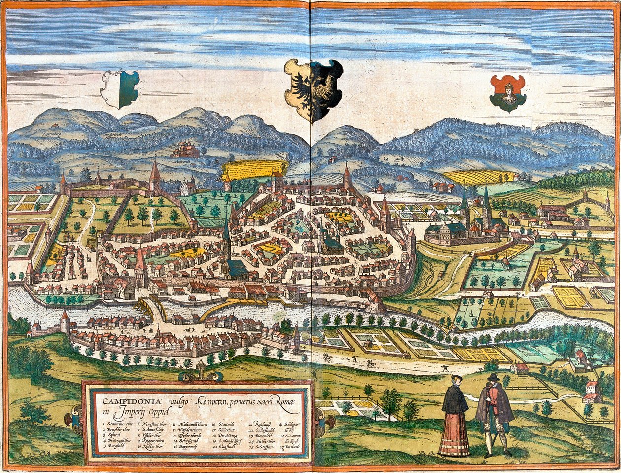 Plan av Kempten (Campidonia), Tyskland (radering av Franz Hogenberg