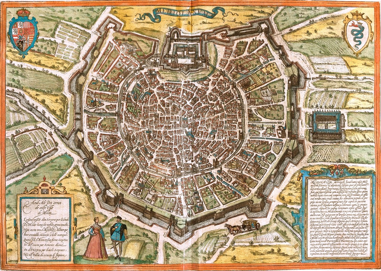Plan over Milano (Mediolanum), Italia (radering av Franz Hogenberg