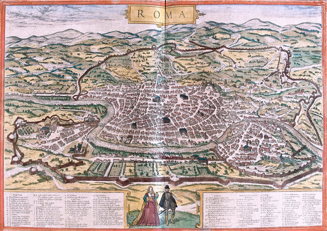 Plan over Roma (Roma), Italia (radering av Franz Hogenberg