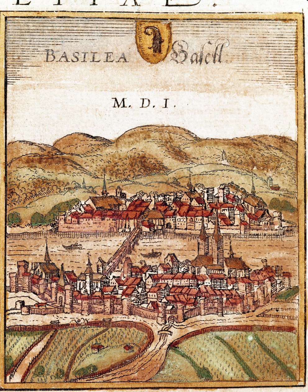 Utsikt over Basel - Sveits (gravering av Franz Hogenberg